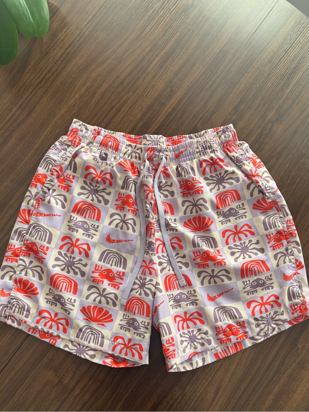Nike Men's Athletic Swim Shorts - Orange & Lavender Graphic